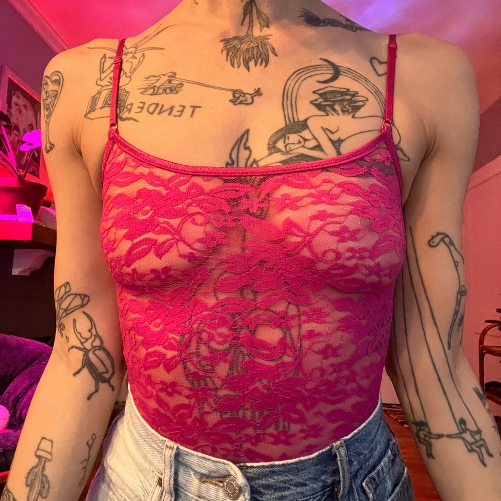 Darling pink lace tank top